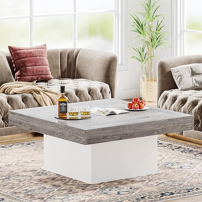 Tribesigns Coffee Table Square LED Center Table Engineered Wood Low Coffee - Image 3