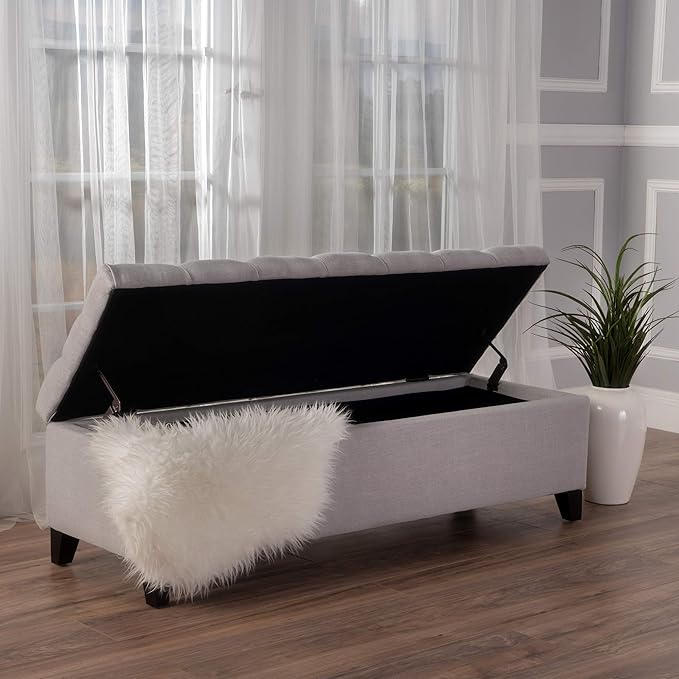 Christopher Knight Home Ottilie Fabric Storage Ottoman, Light Grey 17.50”D x - Image 2