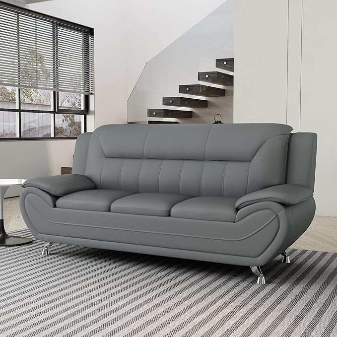 Container Furniture Direct Michael Modern Faux Leather Upholstered Stainless - Image 13