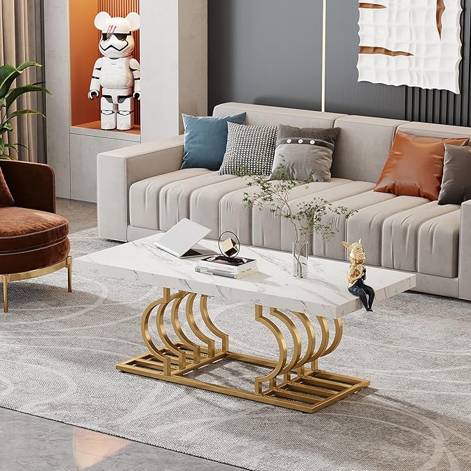 Tribesigns Modern Coffee Table, 47 Inch Faux Marble Cocktail Table - Image 3