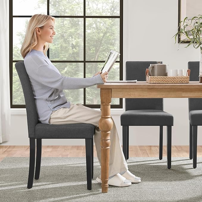 Yaheetech Dining Chairs Set of 2 Fabric Upholstered Parson Kitchen Chairs - Image 2