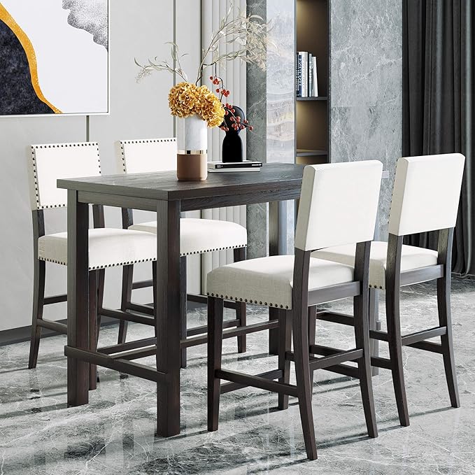 5 Pieces Dining Table Set, Wooden Living Room Furniture - Image 3