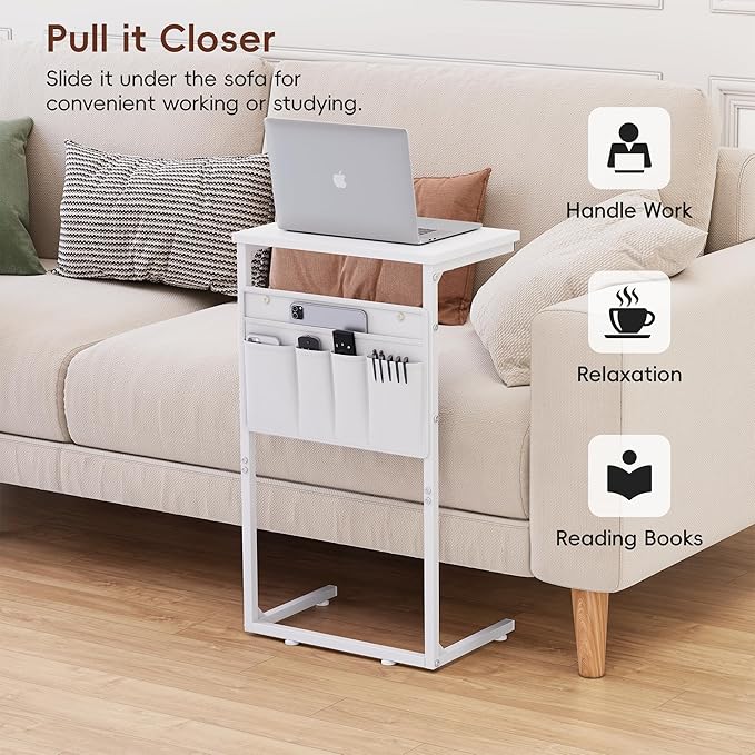 Vagusicc C Shaped End Table, Small Couch Side Table, Tall Couch Desk Slide - Image 5