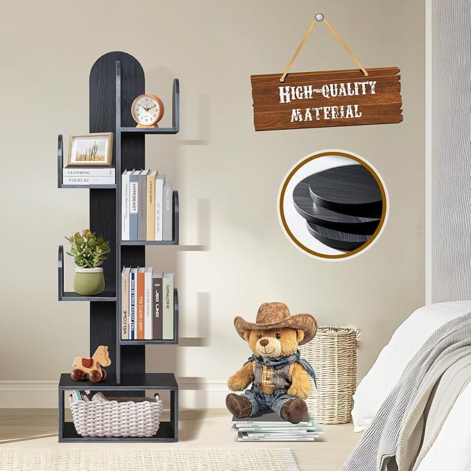 Cactus Tree Bookshelf, 5-Tier Wood 50" Tall Book Corner Storage Rack - Image 6