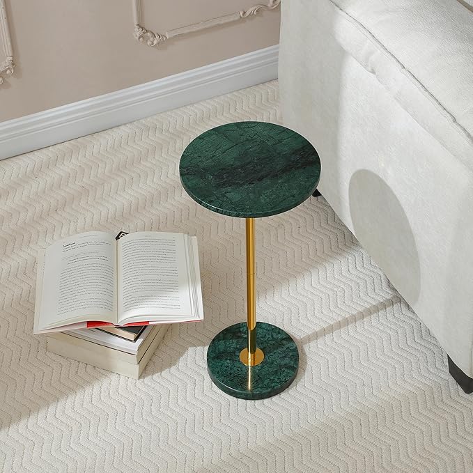 Φ9.8-inch Marble Round Drink Table, Stone Finish Pedestal End Table - Image 5