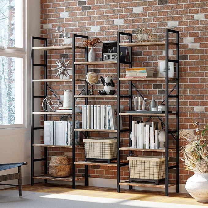 IRONCK Bookcases and Bookshelves Triple Wide 5 Tiers Industrial Bookshelf - Image 4