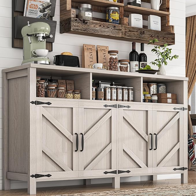 Buffet Cabinet with Storage Farmhouse with 4 Doors, Dining Room by KNOWORLD