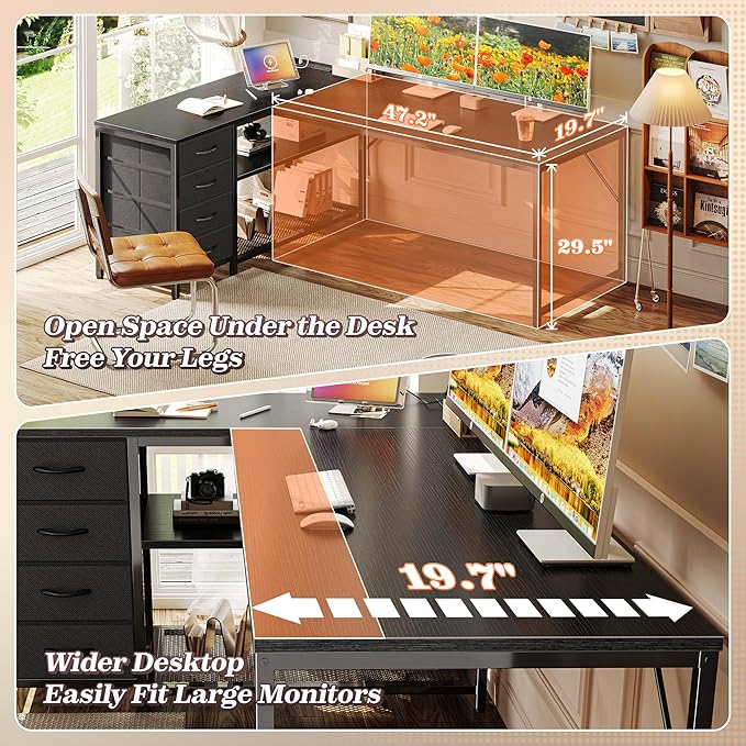 PRAISUN 61" L Shaped Desk with Power Outlets and USB-C Port, Reversible - Image 6