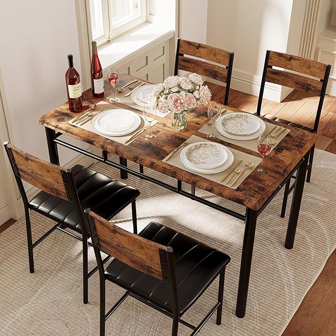 IRONCK Dining Table Set for 4, Wood Kitchen Table - Image 3