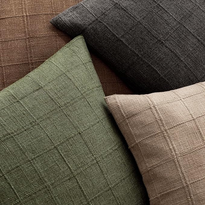 Foindtower Set of 2 Decorative Linen Check Throw Pillow Covers Neutral - Image 4