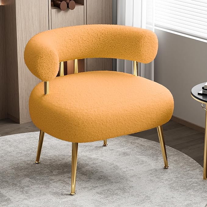 Mid Century Sherpa Boucle Accent Chair, Round Upholstered Barrel Arm Chair by SEYNAR