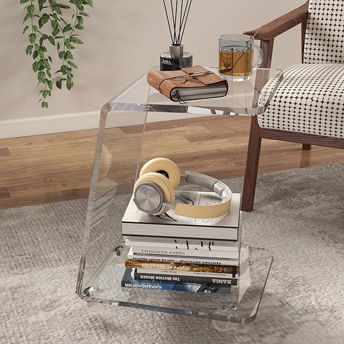 2-Pack Clear Acrylic C Shaped Side Table - Image 2