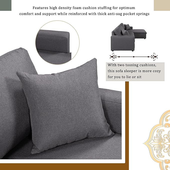 87.4 Inch L Shape Sleeper Sectional Sofa - Image 4