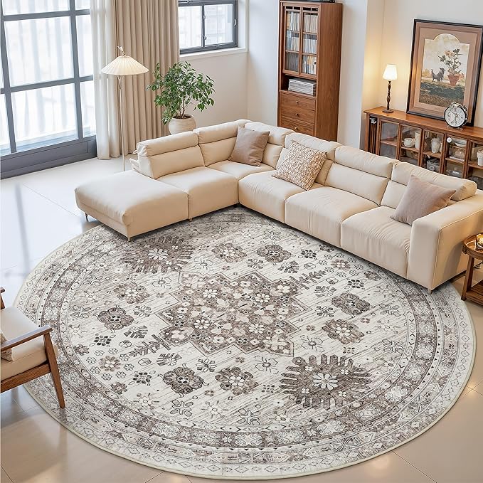 zesthome 9ft Round Rugs for Living Room, Non-Slip Washable Round Area Rugs by Zesthome