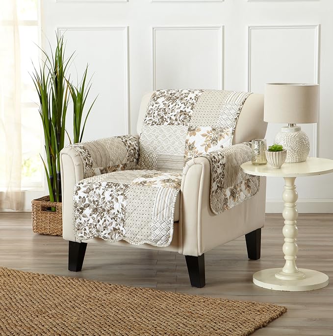 Great Bay Home Patchwork Scalloped Printed Furniture Protector Stain Resistant - Image 2