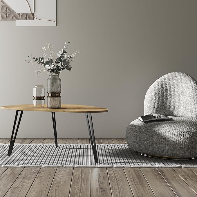 Manora Modern Mid Century Coffee Table, Oval Triangle Wood Center Table - Image 9