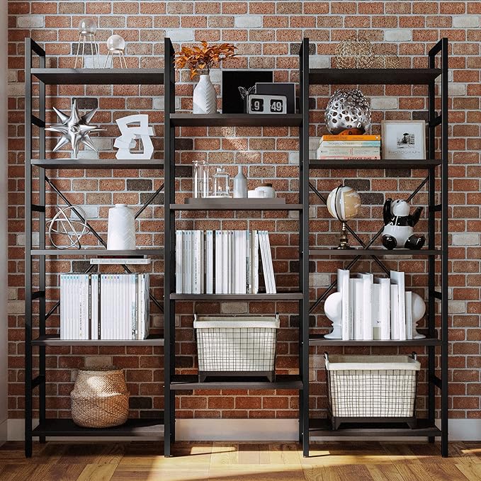 IRONCK Bookcases and Bookshelves Triple Wide 5 Tiers Industrial Bookshelf - Image 7