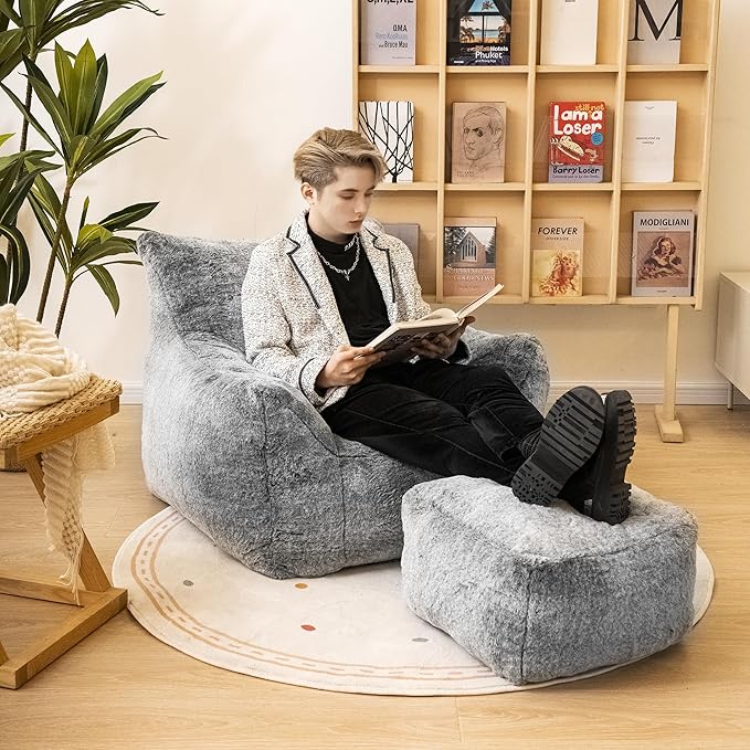 Bean Bag Chair with Ottoman, Armrest Bean Bag Chairs with Filler, Ultra Soft - Image 3