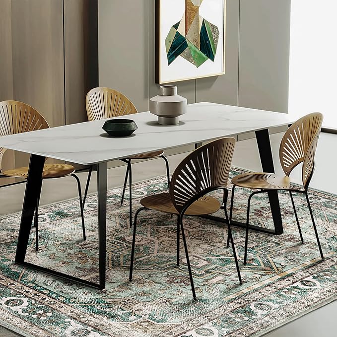 Area Rug 8'x10' Green Washable Vintage Traditional Mat Distressed Indoor - Image 2