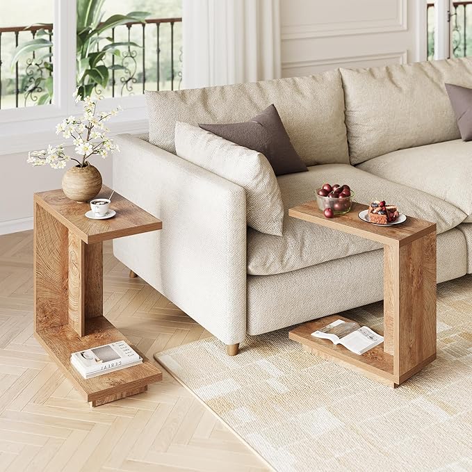LITTLE TREE C-Shaped Side Table, Narrow 2-Tier End Table - Image 2