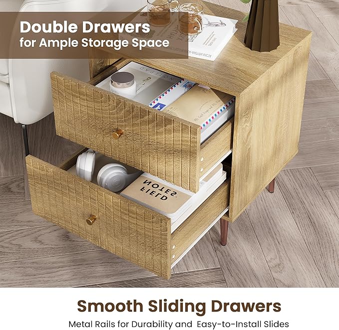 Wood Night Stand Set 2, Modern Bedside Table - Image 4