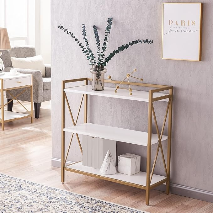 Leick Home Claudette Mixed Metal and Wood Bookshelf, Compact Storage - Image 2