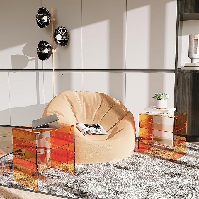Acrylic 2-Tier Side Table with Storage Mini Modern End Table/Nightstand with - Image 2