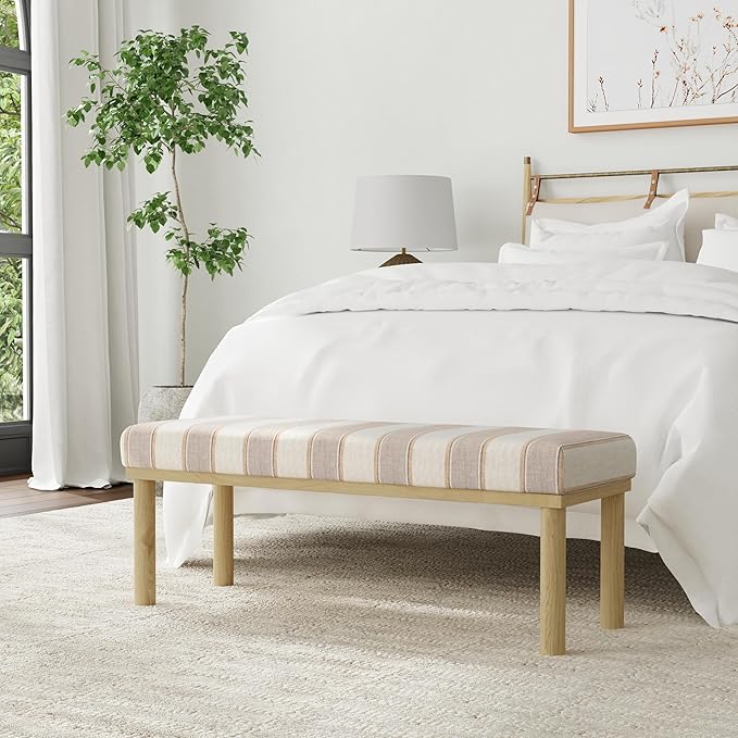 HomePop Oslo Decorative Bench -Wide Tan Stripe - Image 6