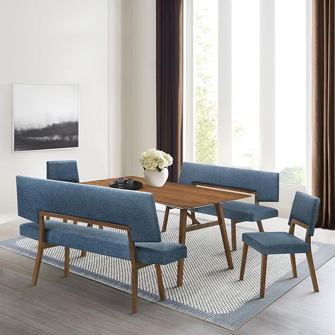 Armen Living Channell Mid Century Modern 5 Piece Walnut Wood Dining Table Set - Image 2