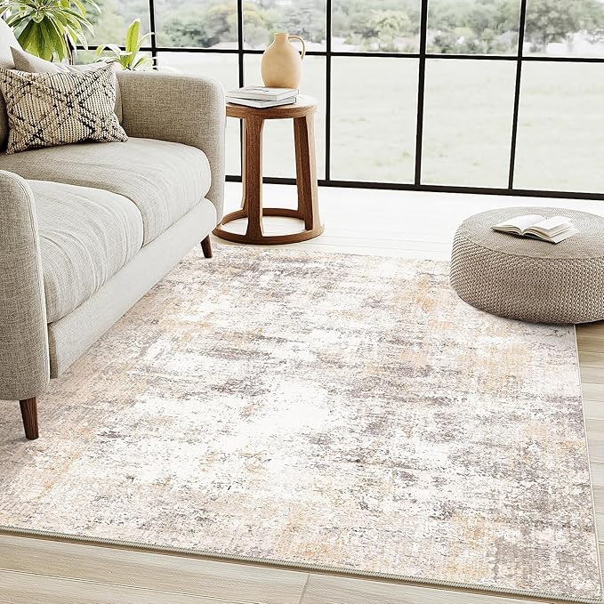 3x4 Washable Area Rug Beige Grey Neutral Abstract Entryway Kitchen Non Slip Low - Image 3