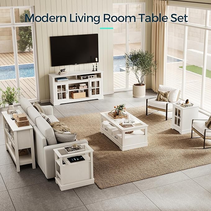 LINSY HOME End Table with Charging Station, Modern Side Table with Storage - Image 7