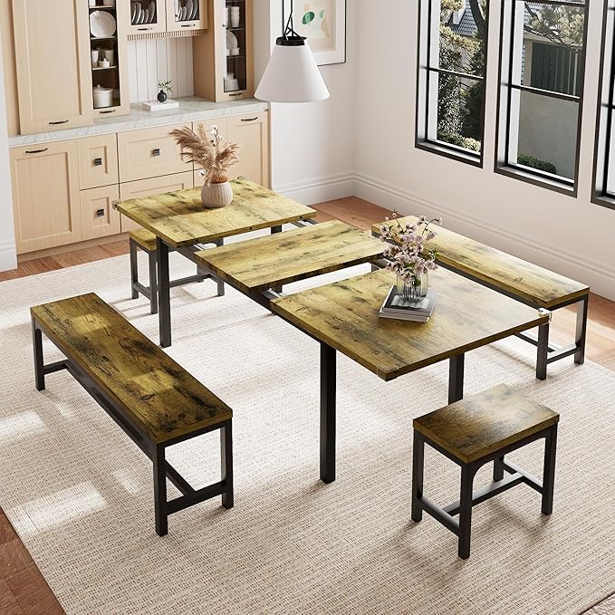 5 Piece Dining Table Set for 4-6, Farmhouse Dining Room Table for Small Space by Einhomn