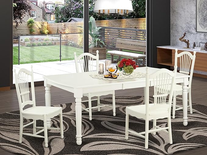 East West Furniture DOVE5-LWH-W 5 Piece Dining Set Includes a Rectangle Dining - Image 2