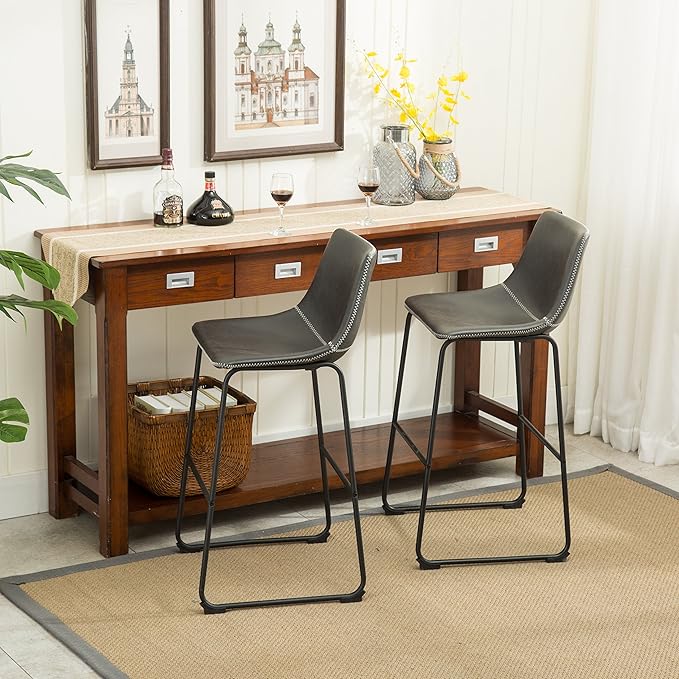Roundhill Furniture Lotusville Vintage PU Leather Bar Stools, Antique Gray - Image 6