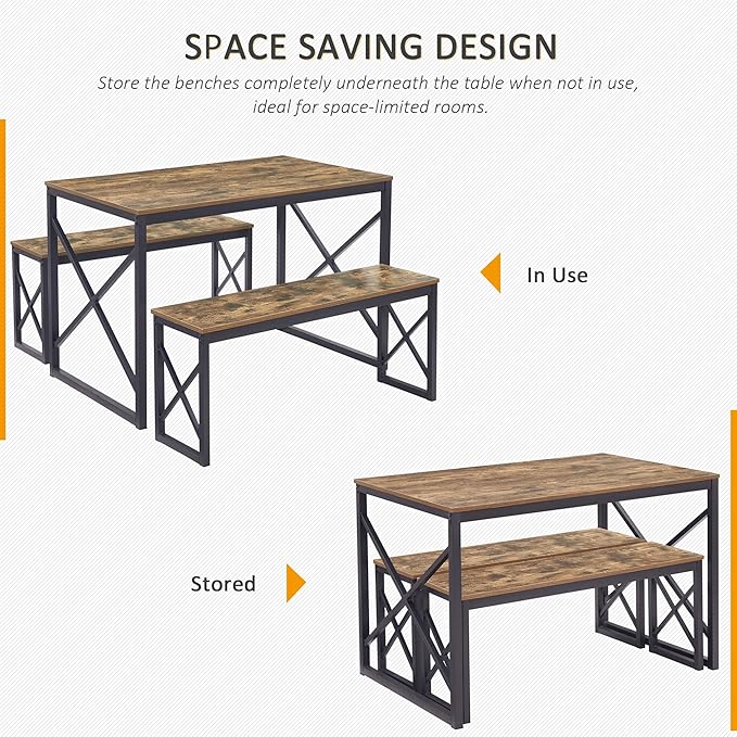 VECELO Kitchen Table with 2 Benches - Image 3