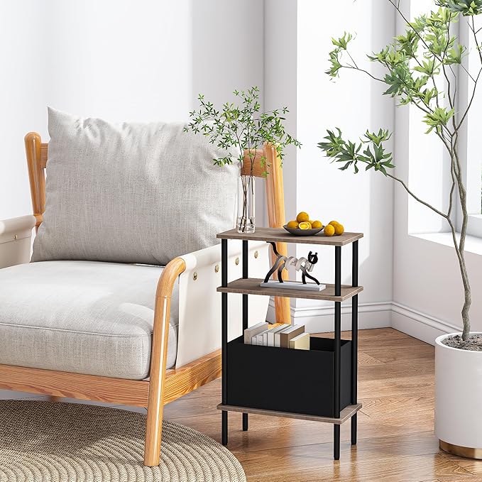 Narrow Side Table with Fabric Basket, End Table - Image 4