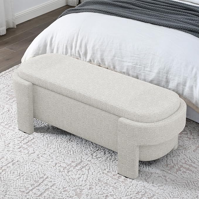 KEIKI 51" Linen Ottoman Bench - Image 4