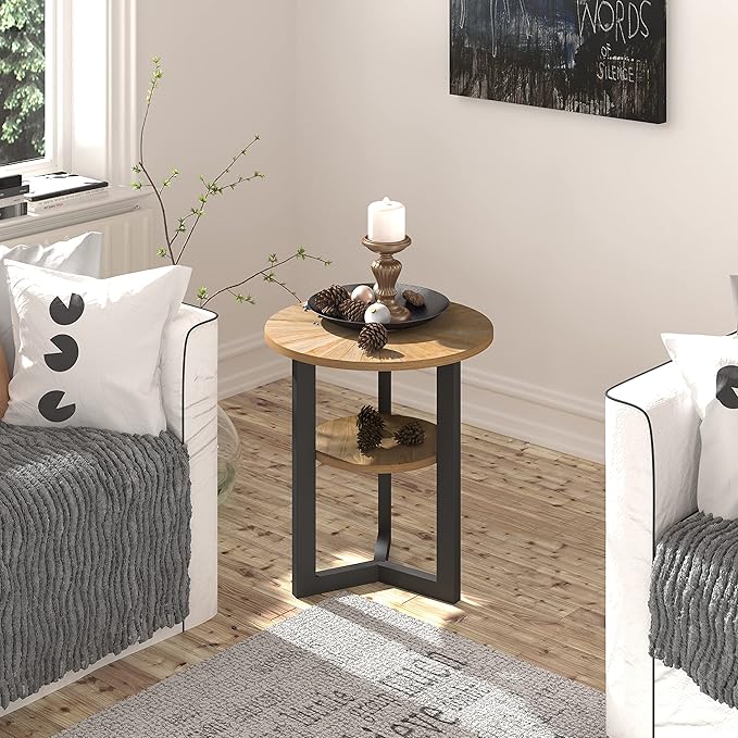 LEEMTORIG Round Side Table, 2-Tier High End Table Nightstand - Image 8