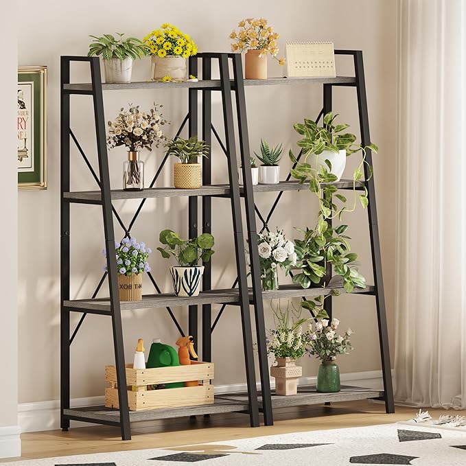 BON AUGURE Ladder Bookshelf, 4 Tier Ladder Shelf Bookcase, Wood Leaning Book - Image 7