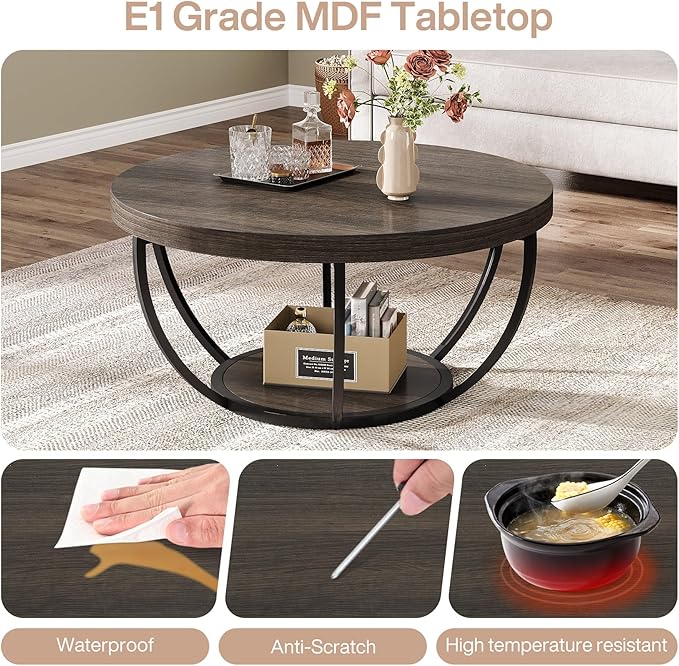 Tribesigns Round Coffee Table, 31.7" Wooden 2-Tier Circle Coffee Table - Image 7