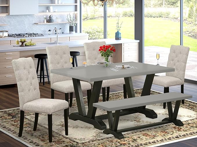 East West Furniture V697EL635-6 6 Piece Dining Table Set Contains a Rectangle - Image 2
