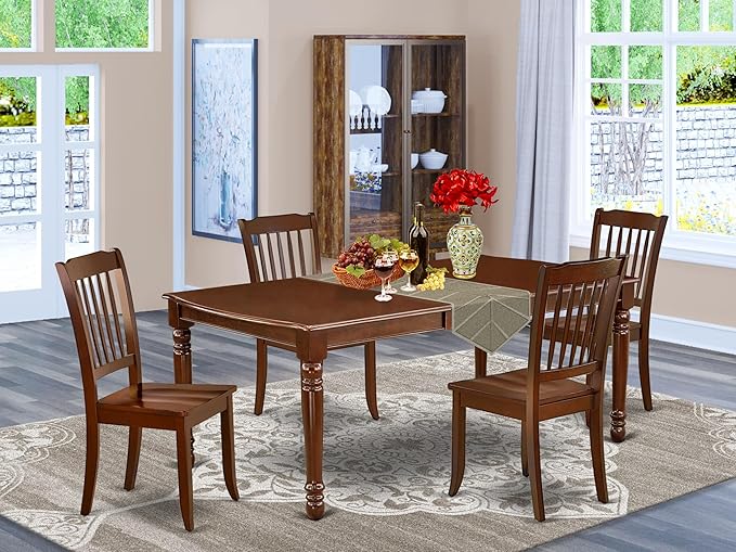 East West Furniture DODA5-MAH-W 5 Piece Dining Room Furniture Set Includes a - Image 2