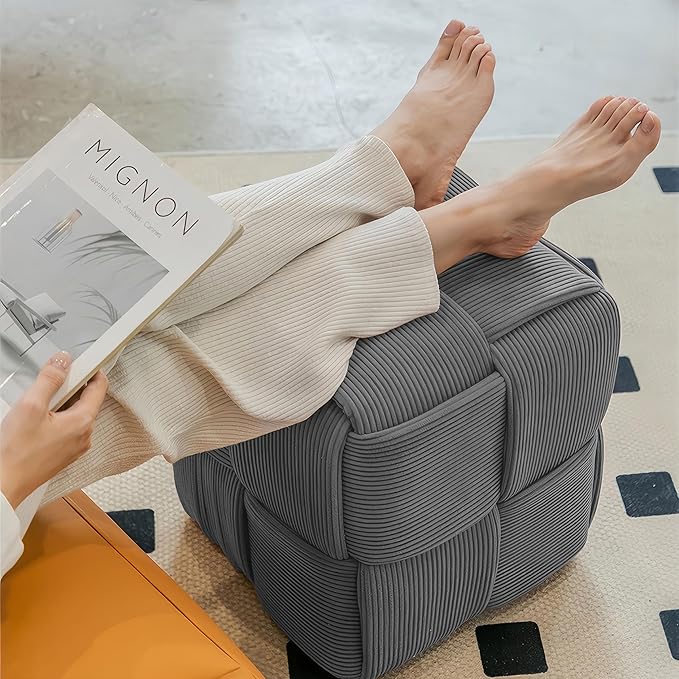 Ottoman Foot Rest Soft and Comfortable Ottoman Square Corduroy Woven Design - Image 5