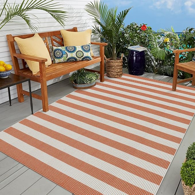 OJIA Outdoor Patio Rug 5'x7', Striped Outdoor Rugs Washable Checkered Area Rugs by OJIA