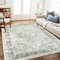Area Rug 5'x7' Washable Rug Floral Green Vintage Traditional Floor Cover Thin by CHAMPLANT