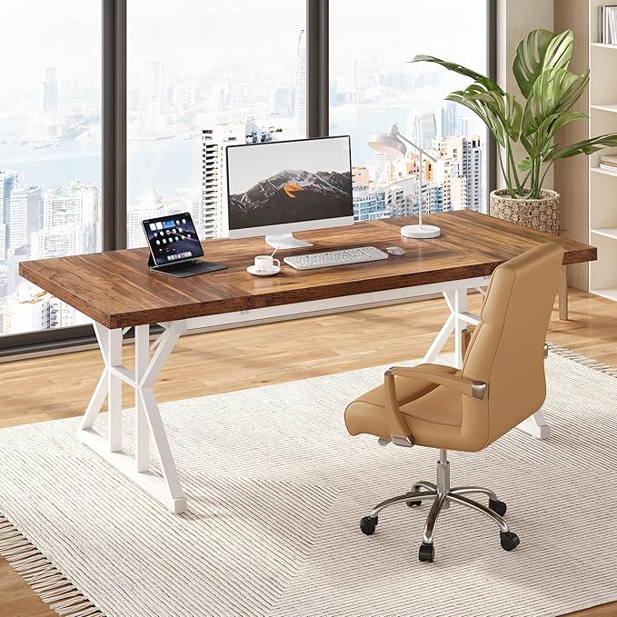 LITTLE TREE 70.8-Inch Large Executive Desk, Modern Computer Office Desk - Image 2