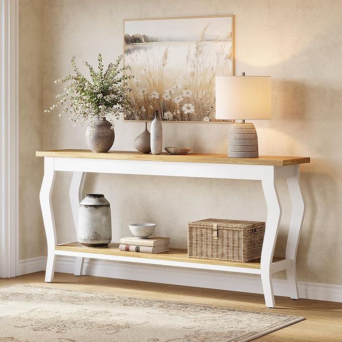 LITTLE TREE 70.9 Inches Long Console Table, 2-Tier Vintage Wooden Sofa Table by LITTLETREE