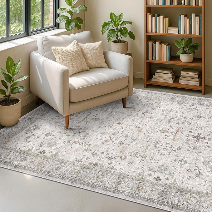 Boho Light Grey 5x8 Living Room Rug by HazoHaus