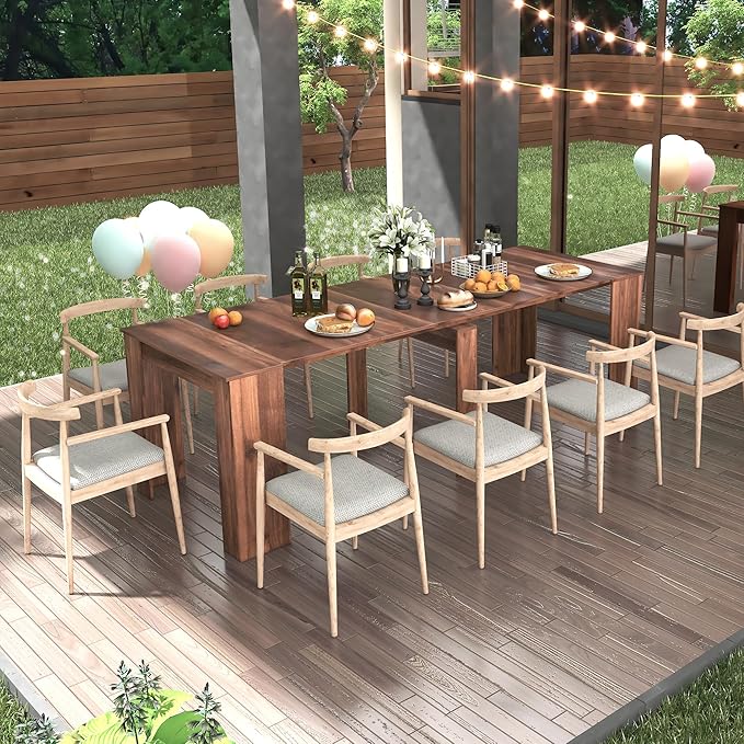 118" Extendable Dining Table for 6-10 Person, Wooden Folding Narrow Dining Room - Image 3