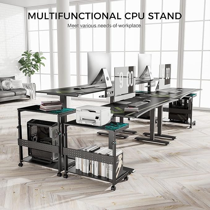 EUREKA ERGONOMIC PC Stand Computer Cart, Height Adjustable Tower Stand 2-Tier - Image 3